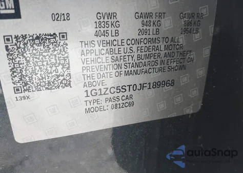 2018 Chevrolet Malibu 1Fl из США, поврежденный, VIN 1G1ZC5ST0JF189968